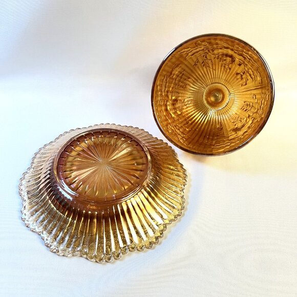 Indiana Glass Amber Vintage Carnival Butter Cheese Dish Mid Century 7 1/2” - Picture 5 of 8